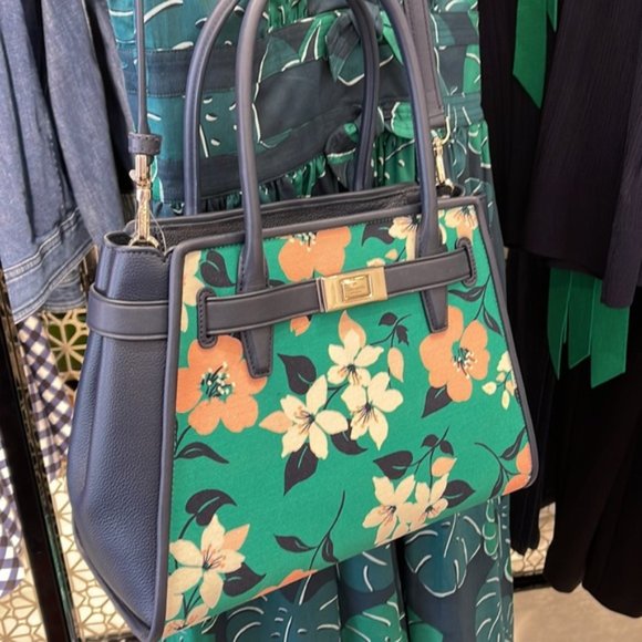 Kate Spade Lucia Lily Blooms Medium Satchel Green Multi - Picture 12 of 16